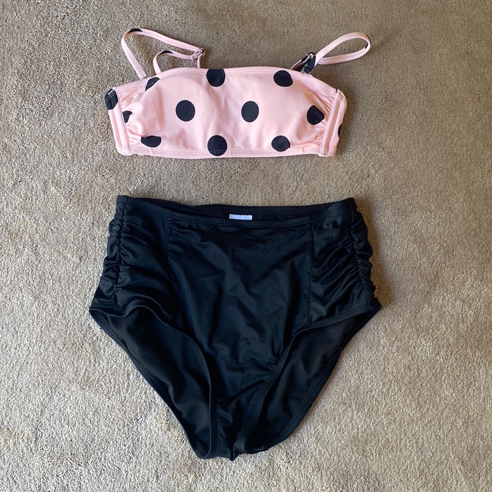 Pink and Black Bikini Set